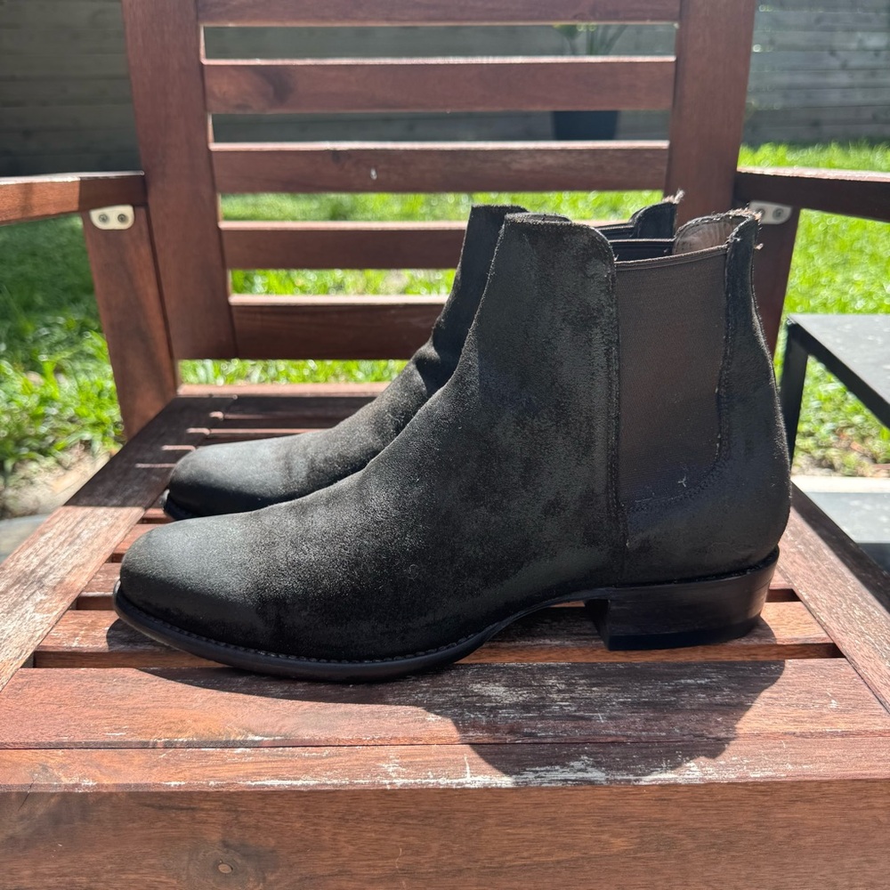 Tecovas Chance Custom Waxed Suede Dark Brown Western Chelsea Boot Size 12 EE